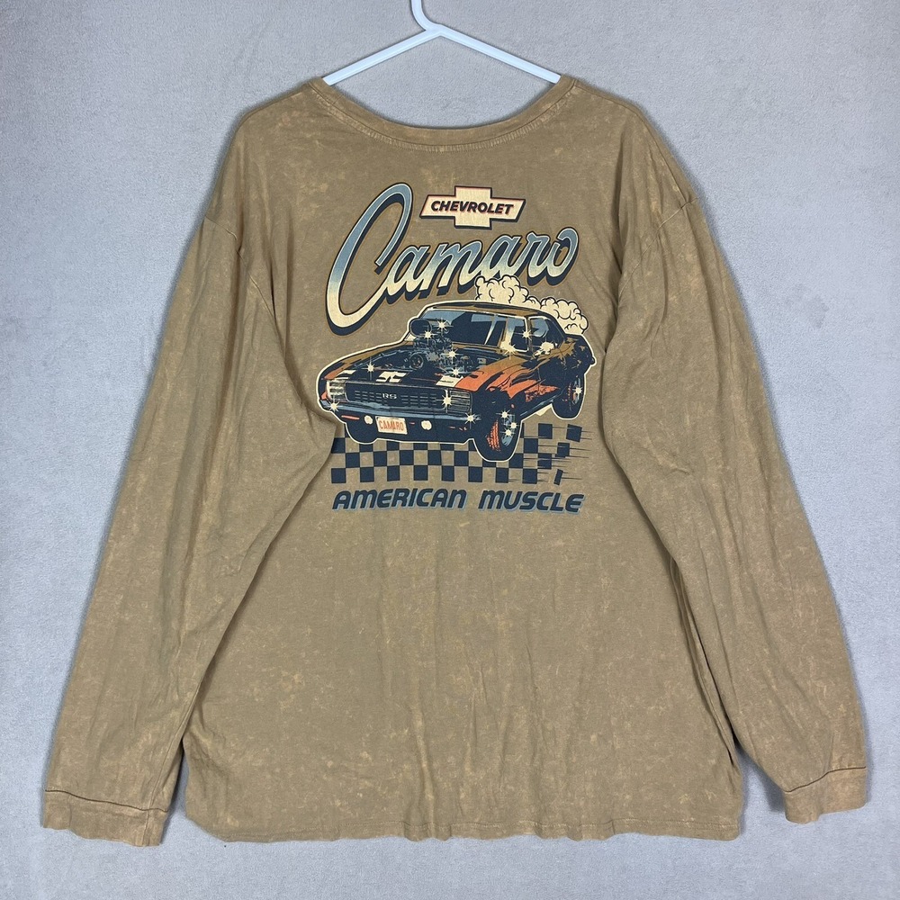 GM Chevrolet Camaro American Muscle Mens 3XL Brown Long Sleeve Graphic T-Shirt